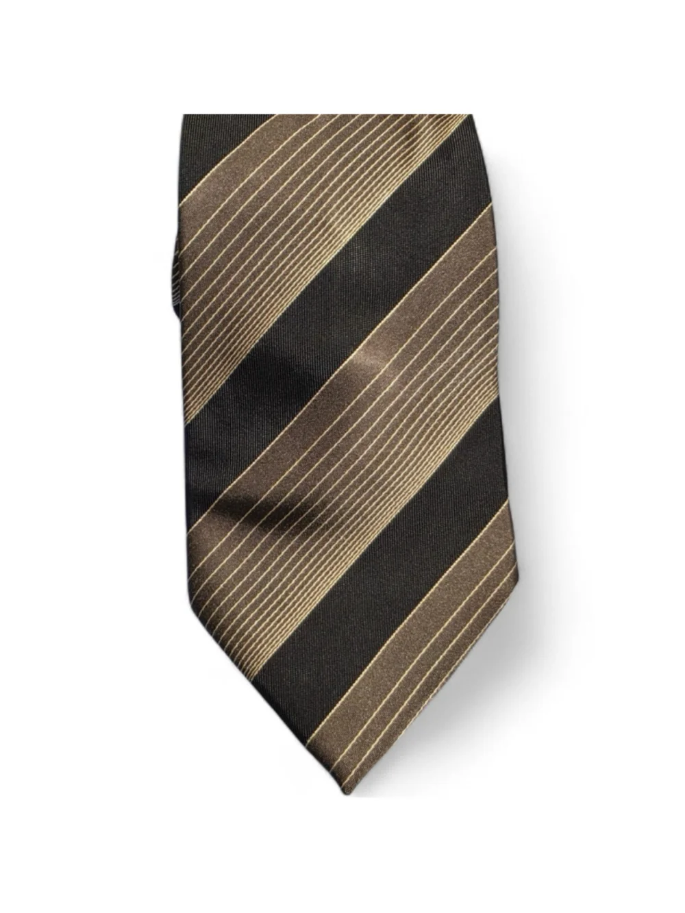 Giorgio Armani Silk Tie Italy Brown Black Gold Stripe Designer Classic
